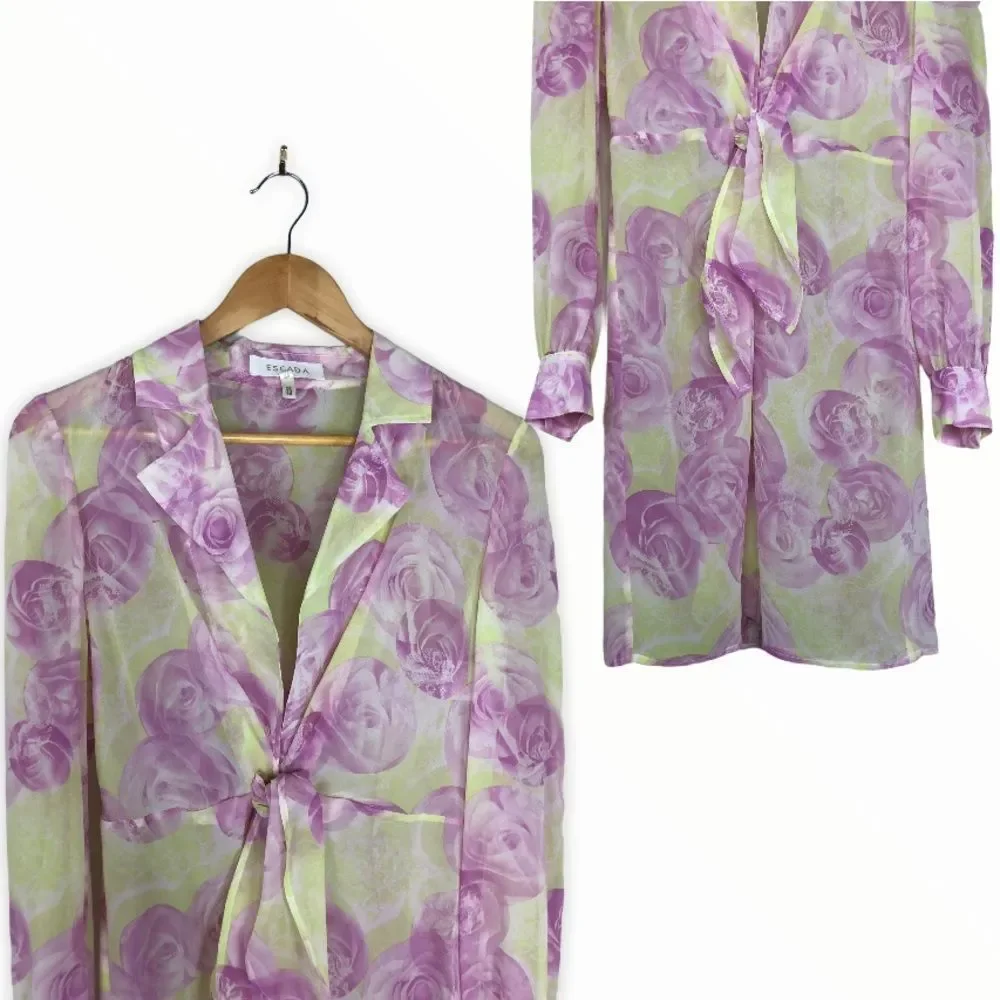 Escada Rose Sleeveless Dress and Sheer Wrap Jacket Set Floral Print - Picture 3 of 16
